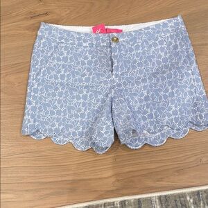 Blue Floral Eylet Women's Shorts